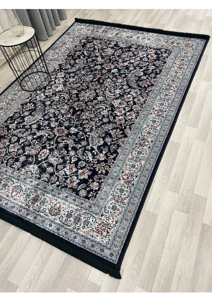 Lacivert Geleneksel Motifli Saçaklı Klasik Kaymaz Taban Halı fırsatları