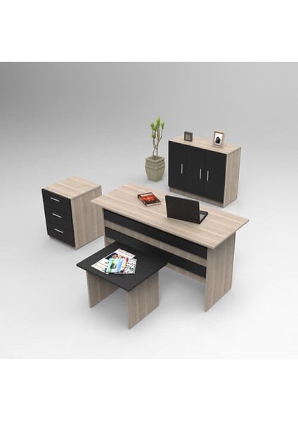 Bega Abce Ofis Büro Masa Takımı 3 Renk Meşe Siyah BEG12-OB