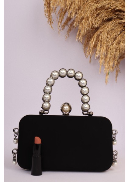 714 Şık Süet Inci Saplı Abiye Çanta