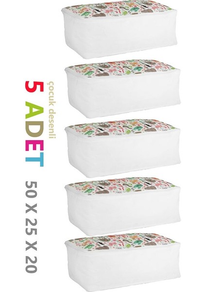 5'li Set Orta Boy 50X25X20CM Kıyafet&baza Altı&dolap Içi Düzenleyici Çocuk Hurç Sevimli Desenli