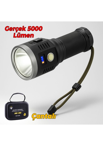 El Feneri Uzun Menzil 5000 Lümen 50W Li-Ion 8000 Mah Şarjlı Powerbank Ledli Parlak Su Geçirmez Kamp fırsatları