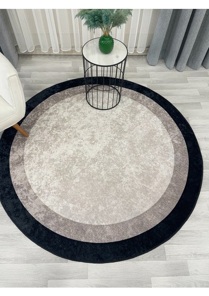 Bej-Siyah Çerçeve Kenarlı Modern Desenli Lateks Taban Halı modelleri