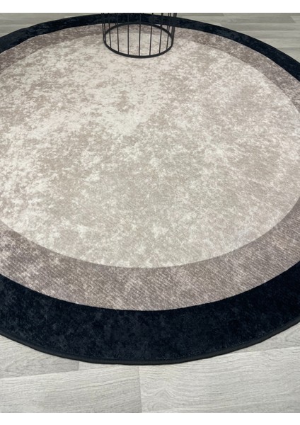 Bej-Siyah Çerçeve Kenarlı Modern Desenli Lateks Taban Halı fırsatları