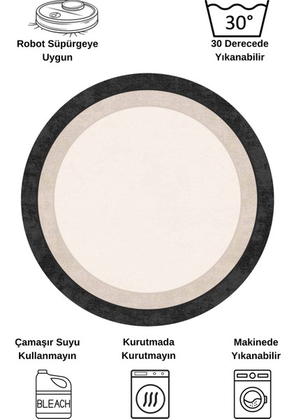 Bej-Siyah Çerçeve Kenarlı Modern Desenli Lateks Taban Halı