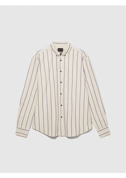 Sisley Keten Pamuk Karışımlı Çizgili Yakası Düğmeli Gömlek Erkek Siyah Mix Gömlek - 324P5ZKYSQ03I