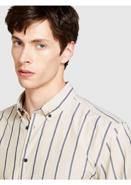 Sisley Keten Pamuk Karışımlı Çizgili Yakası Düğmeli Gömlek Erkek Siyah Mix Gömlek - 324P5ZKYSQ03I indirimleri