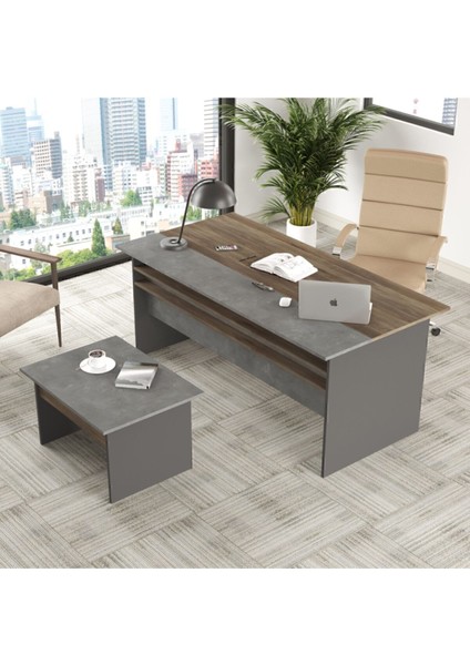 Navaris Ab Ofis Masası Sehpa Ofis Büro Masa Takımı Kahve-Beton-Antrasit Nav6-Cga