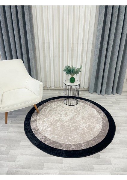 Bej-Siyah Çerçeve Kenarlı Modern Desenli Lateks Taban Halı fiyatları
