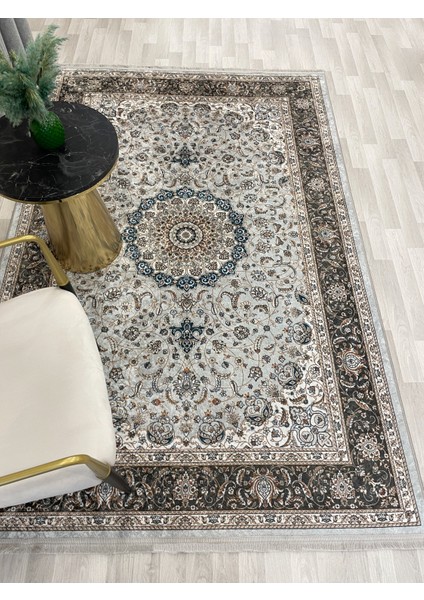 Gri Geleneksel Motifli Saçaklı Klasik Kaymaz Taban Halı indirimleri