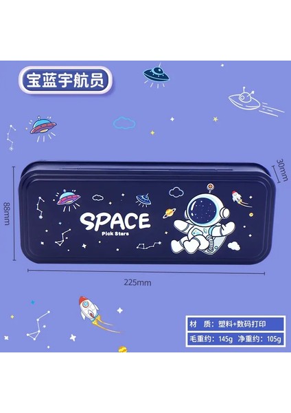 Karikatür Kalem Kılıfı Çok Fonksiyonlu Manyetik Kollu Plastik Çift Taraflı Kırtasiye Kılıfı Çocuk ve Öğrenci Kalem Kılıfı Renk: Mavi Astronot (Yurt Dışından)