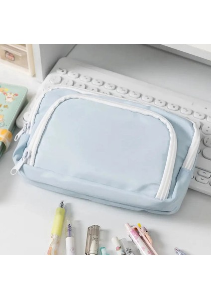 Kawaii Kalem Kılıfı 3 Katmanlar Sevimli Kalem Çantası Büyük Kapasiteli Koreli Organizatör Çantası Öğrenciye Geri Okul Malzemeleri Kırtasiye Renk: Logo-Mavisi Yok (Yurt Dışından)