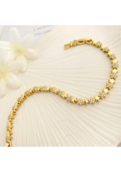 Yıldızlı Bileklik Kadın Suyolu Bileklik Kararmaz Xuping Vip Seri 14 Ayar Gold 17+2cm modelleri