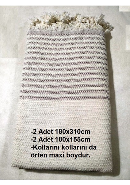 Pamuklu Kaymaz Hasır Dokuma Kolları Örten Koltuk Örtüsü Maxi Takım (3+3+1+1) - Krem Kahve Yeni modelleri