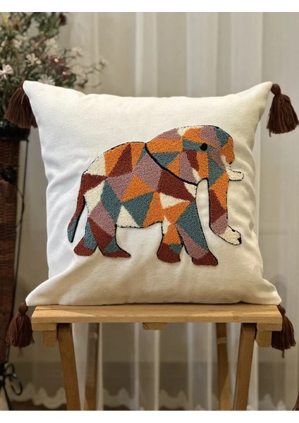 2'li Punch Işlemeli Nakışlı Fil Temalı Dekoratif Kırlent Kılıfı modelleri