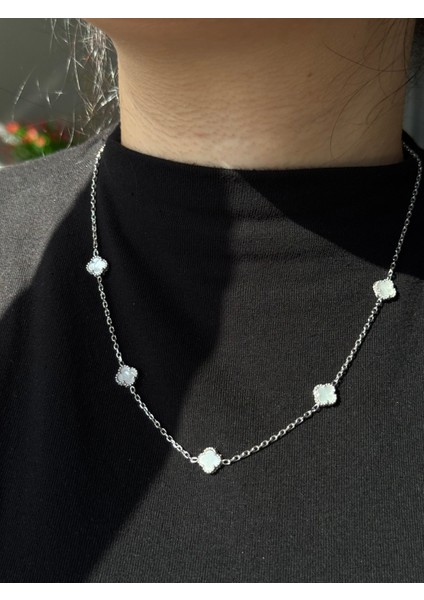 925 Ayar Gümüş Beşli 8 mm Yonca Cleef Model Kolye