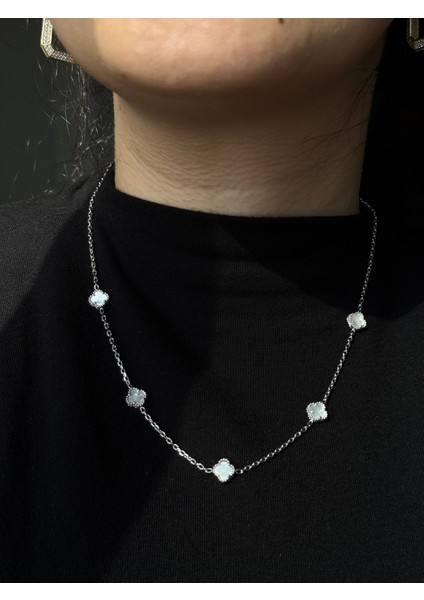 925 Ayar Gümüş Beşli 8 mm Yonca Cleef Model Kolye modelleri