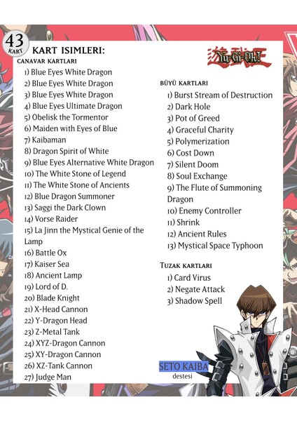 Yu-Gı-Oh! Ingilizce Seto Kaiba Destesi 43 kart indirimleri