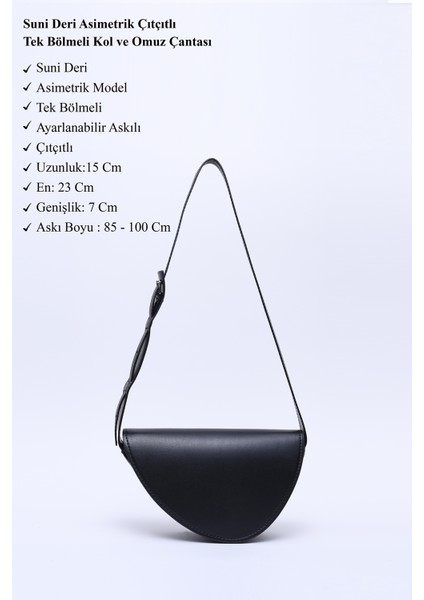 Siyah SHK154 Suni Deri Asimetrik Çıtçıtlı Tek Bölmeli Astarlı Kol ve Omuz Çantası modelleri