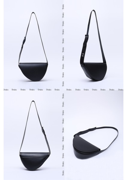 Siyah SHK154 Suni Deri Asimetrik Çıtçıtlı Tek Bölmeli Astarlı Kol ve Omuz Çantası