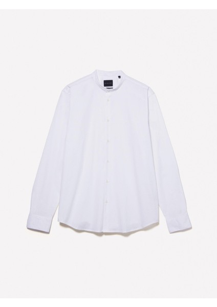 Sisley Pamuk Karışımlı Slim Fit Uzun Kollu Gömlek Erkek Beyaz Gömlek - 324A5CNXSQ032