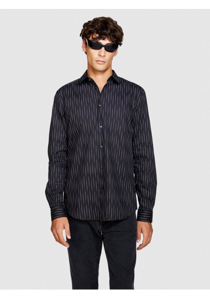 Sisley %100 Koton Slim Fit Geometrik Desenli Poplin Gömlek Erkek Renkli Gömlek - 323A58J2SQ033
