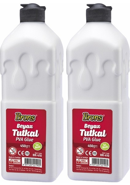 Beyaz Tutkal 450 gr 2 Adet Brons Beyaz Mobilya Yapıştırıcısı Tutkalı 450 gr Ahşap Tutkalı Su Bazlı Çok Amaçlı Beyaz
