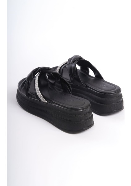 Freja Düz Topuklu Kurdele Desenli Taşlı Kalın ve Ortopedik Taban Kadın Terlik St Siyah fiyatları