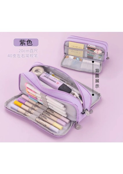 Angoo Sevimli Kalem Çanta Tuval Kızlar Için Tuval Makarna Kalem Kutusu Çok Katmanlı Okul Torbası Kawaii Pensil Kılıf Kalem Çantası Depolama Istasyona: Gökkuşağı (Yurt Dışından)