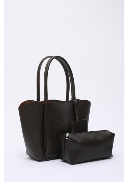 Kahve Rengi SHK122 Suni Deri, Çıtçıtlı, Makyaj Çantalı, Cüzdanlı El, Kol ve Omuz Çantası fiyatları