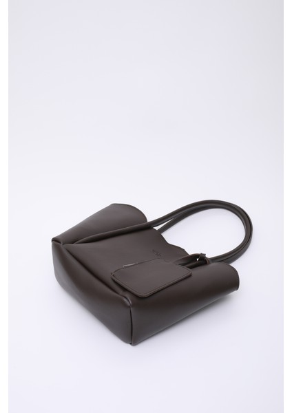 Kahve Rengi SHK122 Suni Deri, Çıtçıtlı, Makyaj Çantalı, Cüzdanlı El, Kol ve Omuz Çantası
