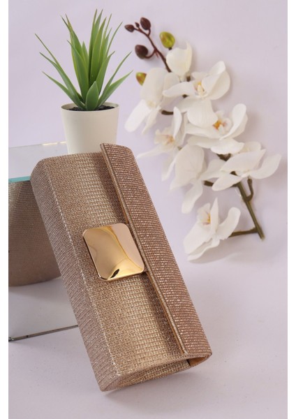 254 Çizgili Nal Şeklinde Taşlı Abiye Çanta