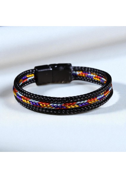 Renkli Detaylı 3 Parça Hasır Örgü Çelik Bileklik