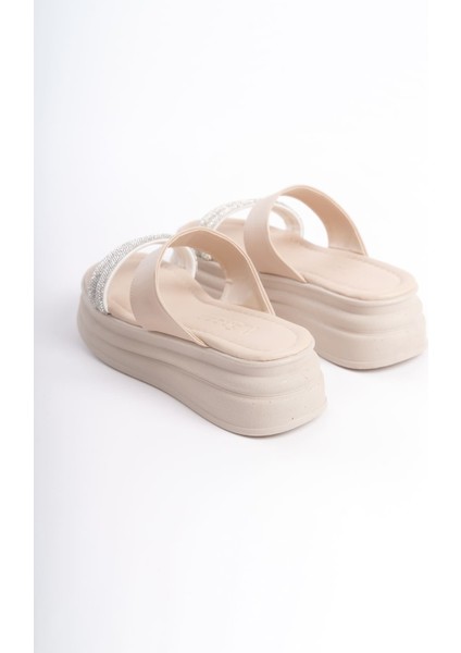 Laıla Düz Topuklu Taşlı Şeritli Kalın ve Ortopedik Taban Kadın Terlik Kt Krem fiyatları