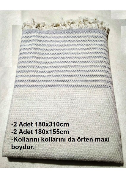 Pamuklu Kaymaz Hasır Dokuma Kolları Örten Koltuk Örtüsü Maxi Takım (3+3+1+1) - Krem Gri Yeni modelleri