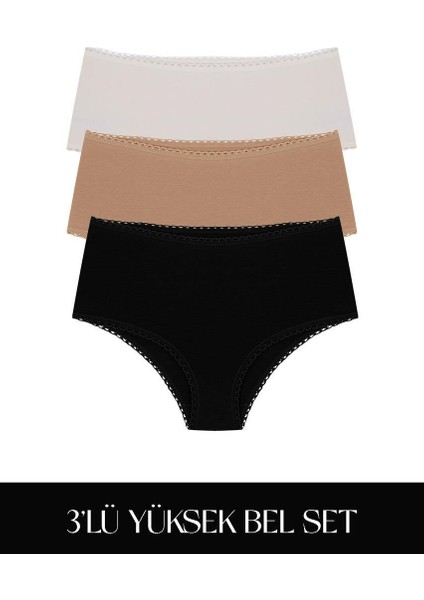 Cotvie 3 Renk Esk Pamuklu Yüksek Bel 3'lü Set külot