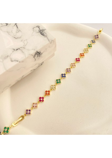 Yonca Bileklik Marka Model Renkli Taşlı Bileklik Vip Seri 14 Ayar Gold 16+3cm fiyatları