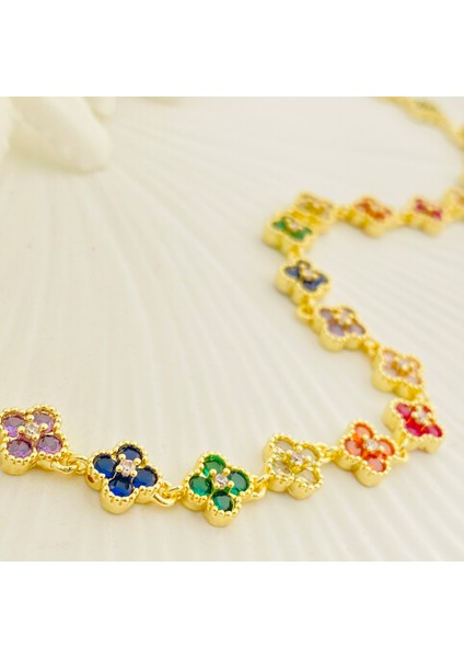 Yonca Bileklik Marka Model Renkli Taşlı Bileklik Vip Seri 14 Ayar Gold 16+3cm indirimleri