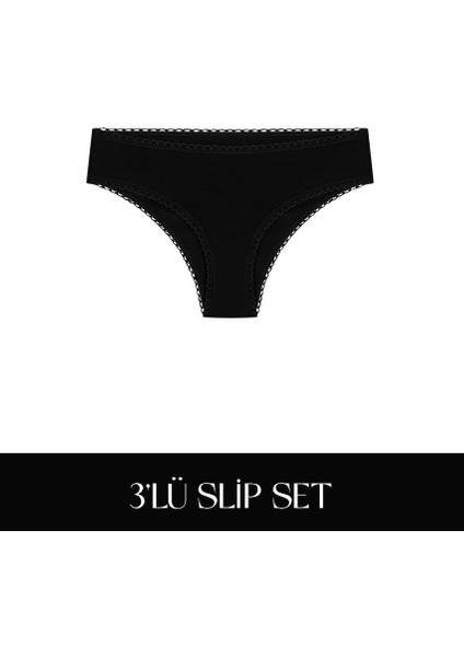 Cotvie Siyah Pamuklu Slip 3'lü Set külot fiyatları
