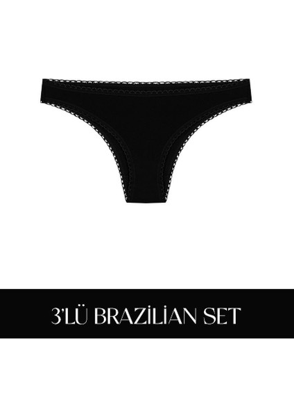 Cotvie Siyah Pamuklu Brazillian 3'lü Set külot fiyatları