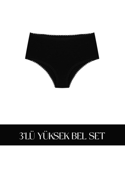 Cotvie Siyah Pamuklu Yüksek Bel 3'lü Set külot fiyatları
