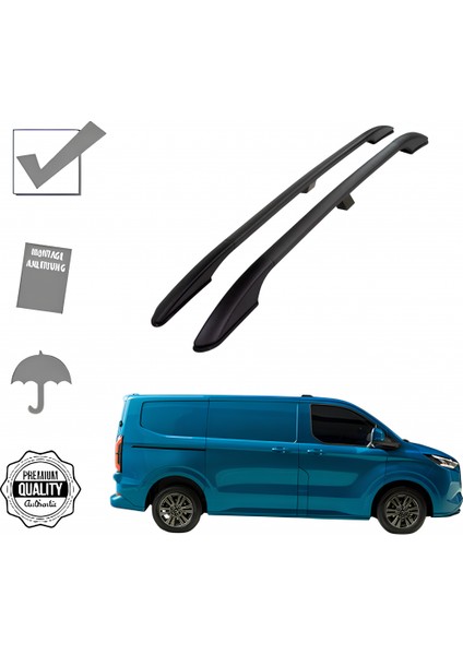 E - Transit Custom Elektirikli Kısa Şase 2025 2026 2027 Portbagaj Tavan Çıtası Siyah