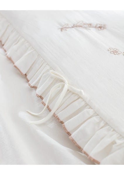 Perline Family Size %100 Pamuk Nakışlı Nevresim Takımı - Ekru/bej