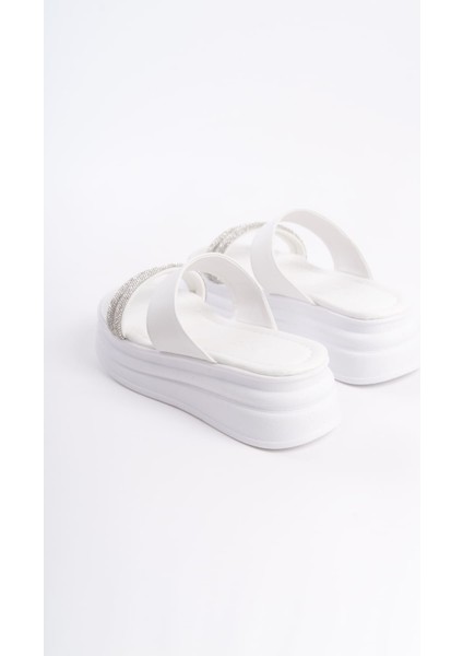 Laıla Düz Topuklu Taşlı Şeritli Kalın ve Ortopedik Taban Kadın Terlik Bt Beyaz fiyatları