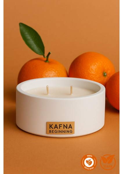El Yapımı Doğal Mandalina Kokulu Beton Mum, Vegan ve Soya Wax Içerir