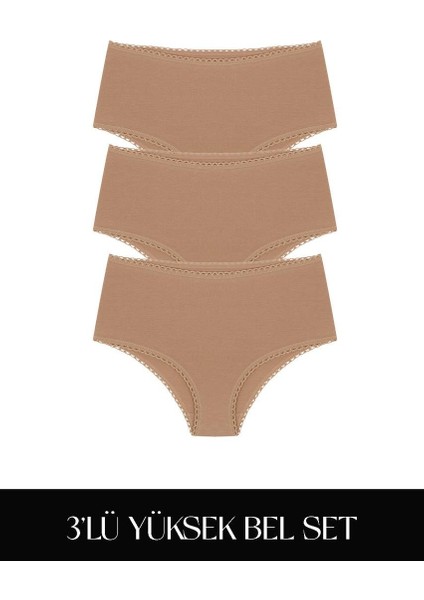 Cotvie Kahve Pamuklu Yüksek Bel 3'lü Set külot