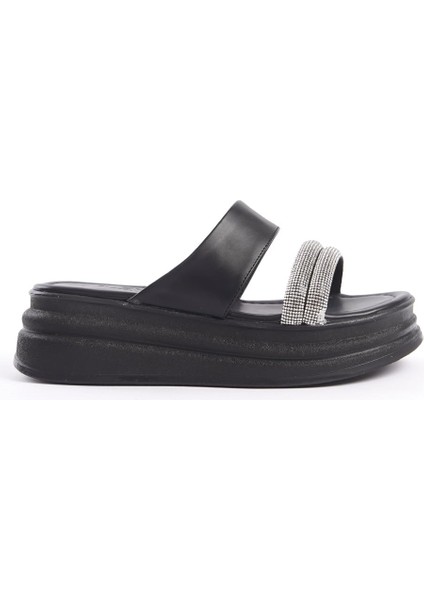 Laıla Düz Topuklu Taşlı Şeritli Kalın ve Ortopedik Taban Kadın Terlik St Siyah modelleri