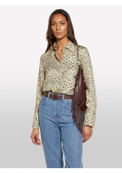 Sisley %100 Viskoz Desenli Regular Fit Gömlek Kadın Beyaz Mix Gömlek - 325P5PHVLQFF7