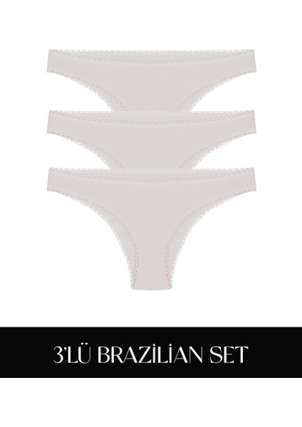Cotvie Ekru Pamuklu Brazillian 3'lü Set külot