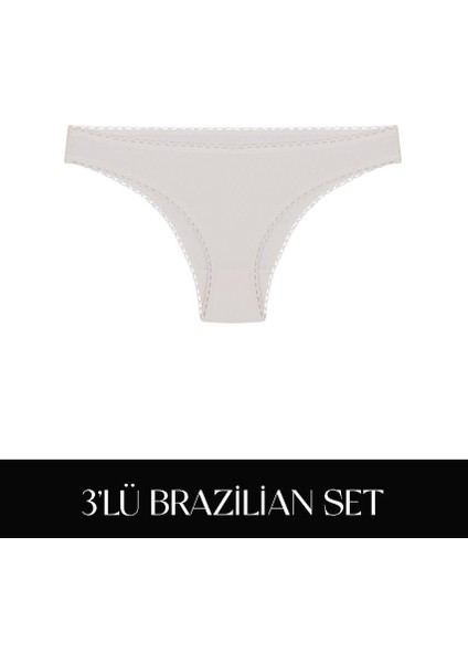 Cotvie Ekru Pamuklu Brazillian 3'lü Set külot fiyatları