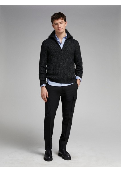 Sisley Viskoz Karışımlı Yarım Fermuarlı Yüksek Yaka Waffle Kazak Erkek Haki Mix Kazak - 324A1NDTT200R fiyatları